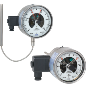 Gas-actuated thermometer with switch contacts Stainless steel version